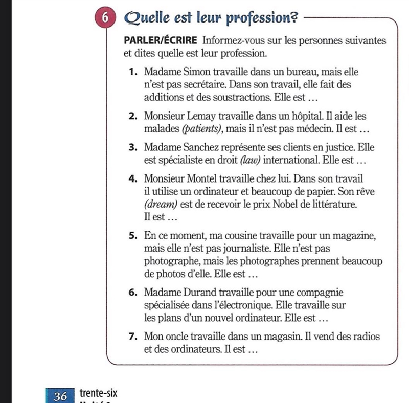 Help please find what their job is and write name in french-example-1