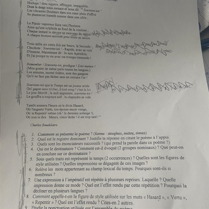 Poème : L’Horloge, Charles Baudelaire. 1. Comment se présente le poème ? (forme : strophes-example-1