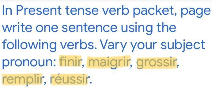 French Help. Please write 5 sentences fairly simple with the verbs that I have attached-example-1