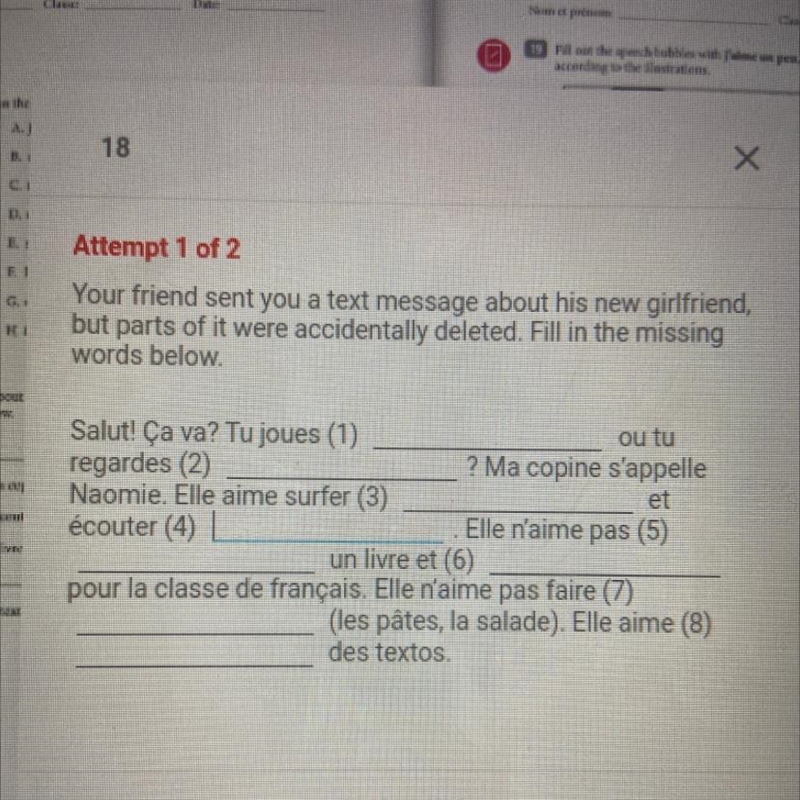 I need help filling in the words for this french assignment-example-1