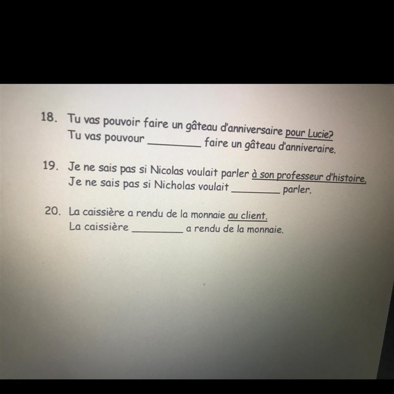 Replace underlined words with indirect objects (me, te, lui, nous, vous, leur) Remember-example-1