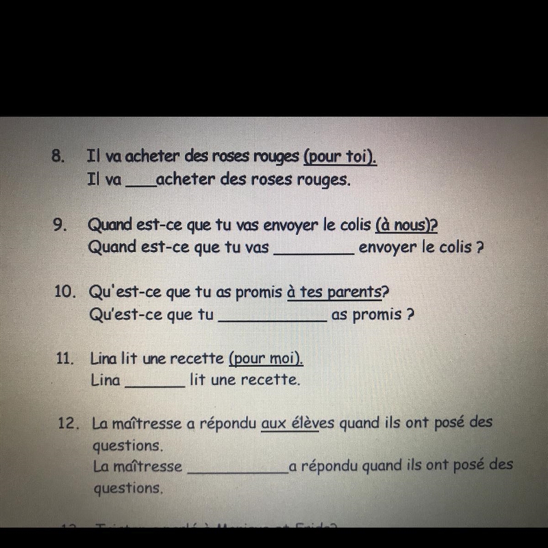 Replace underlined words with indirect objects (me, te, lui, nous, vous, leur) Remember-example-1