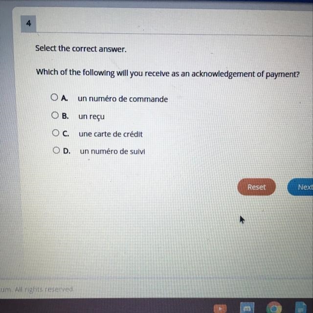 4 Select the correct answer. Which of the following will you receive as an acknowledgement-example-1