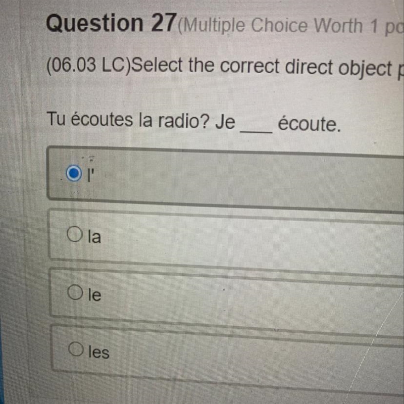 Tu écoutes la radio? Je écoute.-example-1