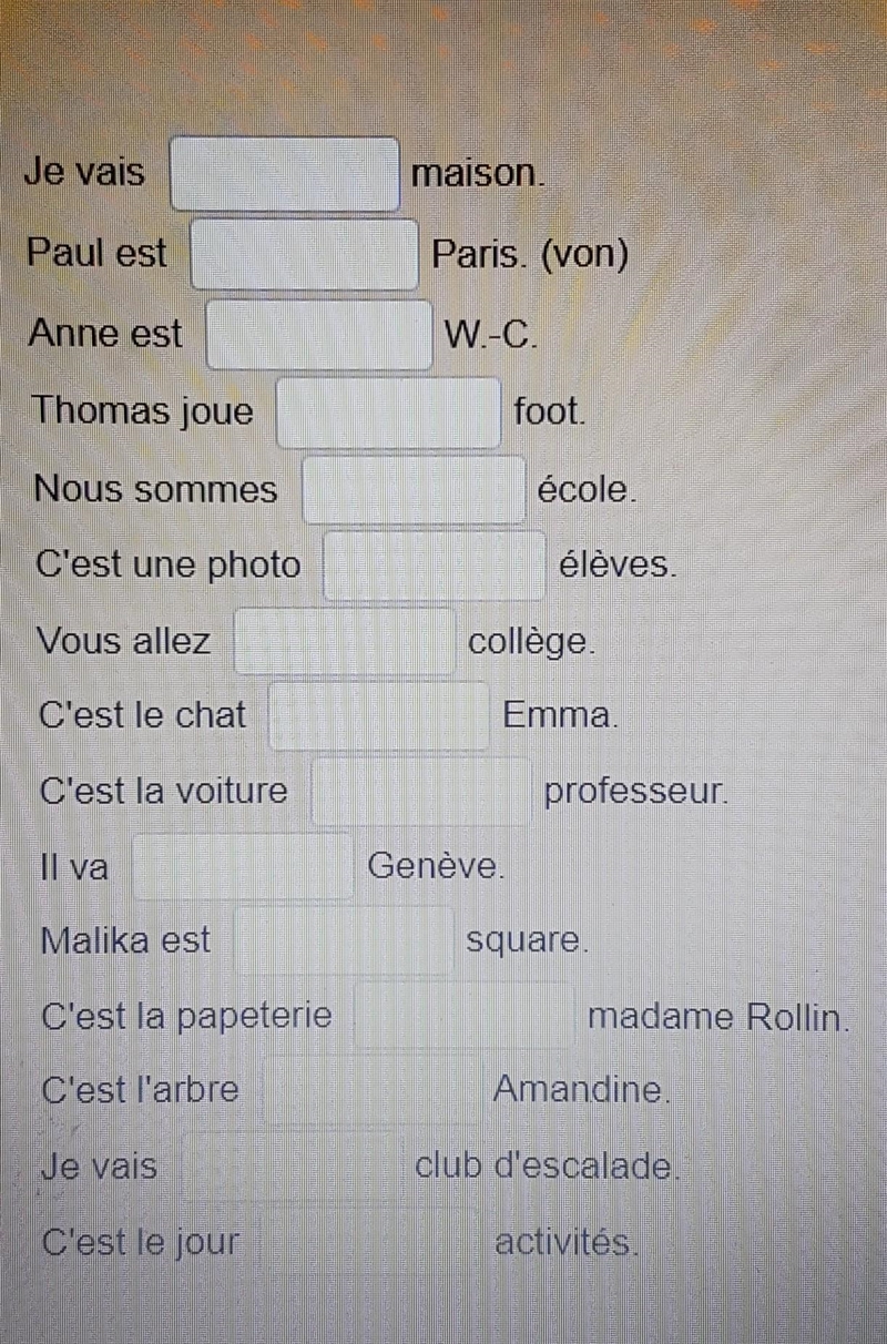 I need help i have to put *à* and *de* in the right form :(​-example-1