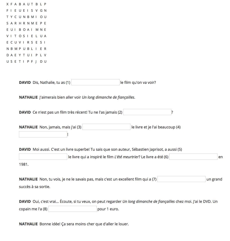 Find the eight past participles in the crossword and use them to fill in the blanks-example-1