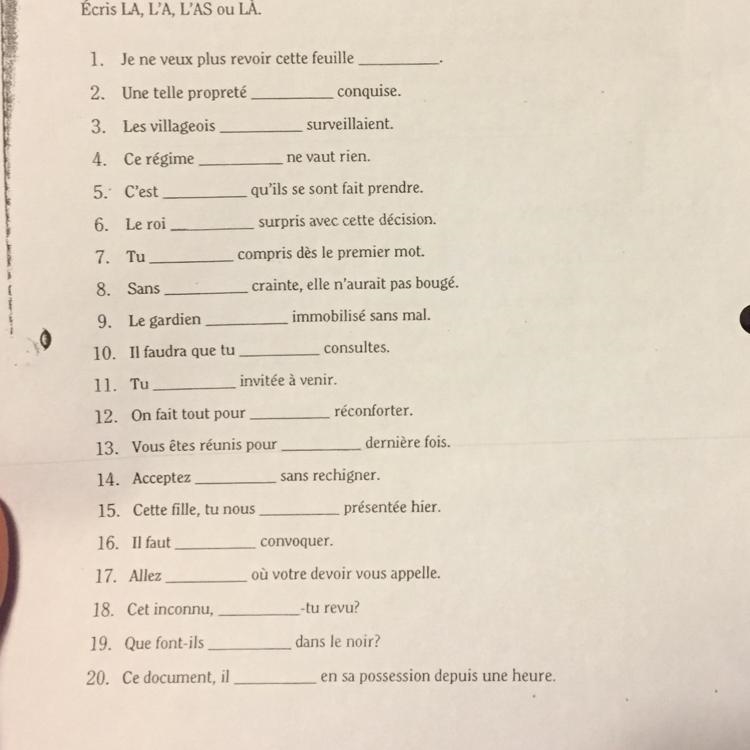 Different la, l’a, l’as or là. either this or i’m copying. 20 points! :)-example-1