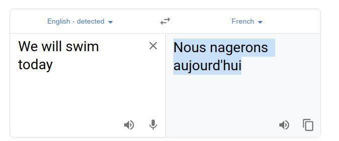 Total Winnings Translate We will swim today into French in the box below:-example-1