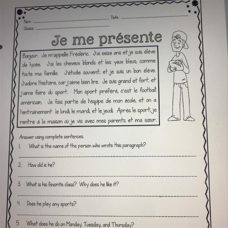 Small french story with 5 questions.-example-1