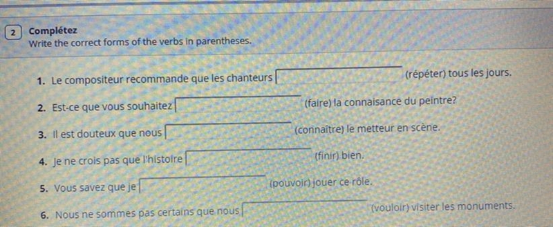 French help ! Filling blanks with correct answer.-example-1