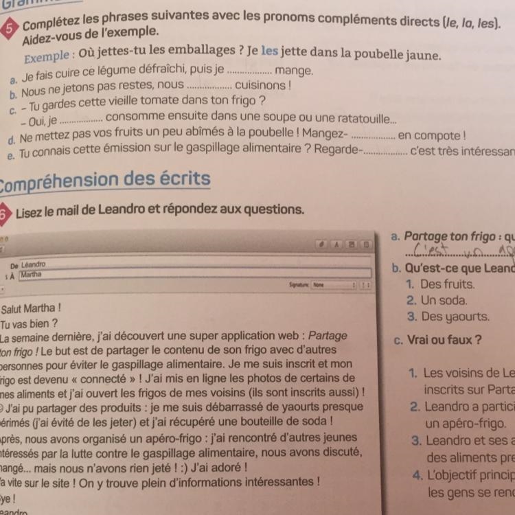 Help with number 5 please (le, la, les)-example-1