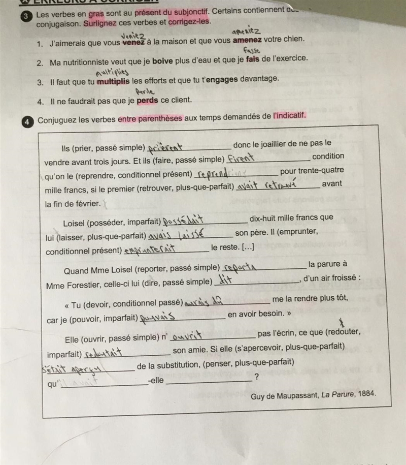 J’ai besoin d’aide pour la question 4. Conjuguez les verbes entre parenthèses aux-example-1