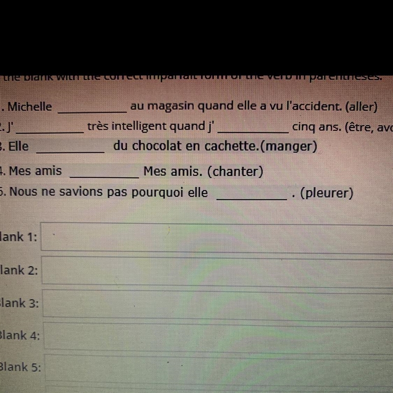 Fill in the blanks with the correct imparfait form of the verb in the parentheses-example-1