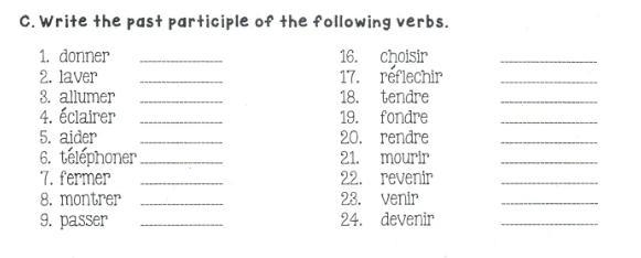 Write the past participle of the following verbs. Please answer asap-example-1