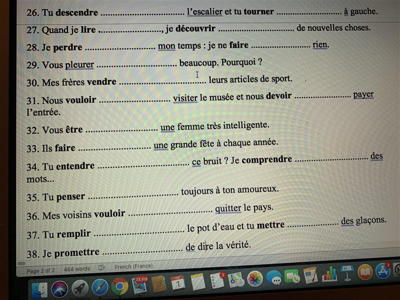 Fill in the blanks. Conjuguez ces Verbes en gras au present-example-3