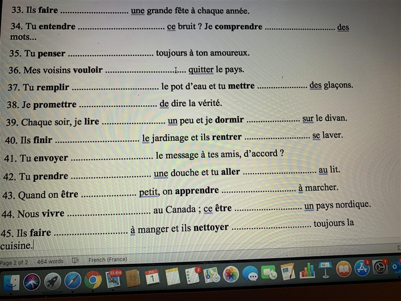 Fill in the blanks. Conjuguez ces Verbes en gras au present-example-4