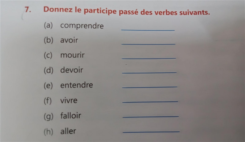 Donnez let participe passe Des verbs suivants-example-1