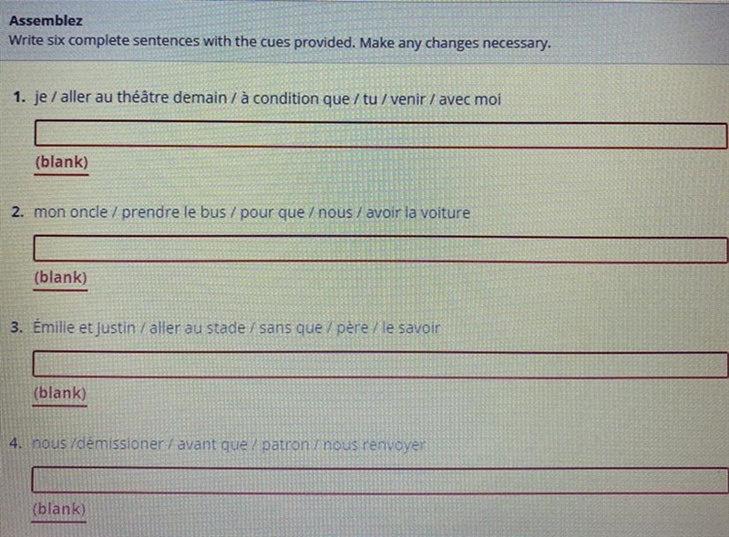 French help! Use subjunctive or infintive if needed.-example-1