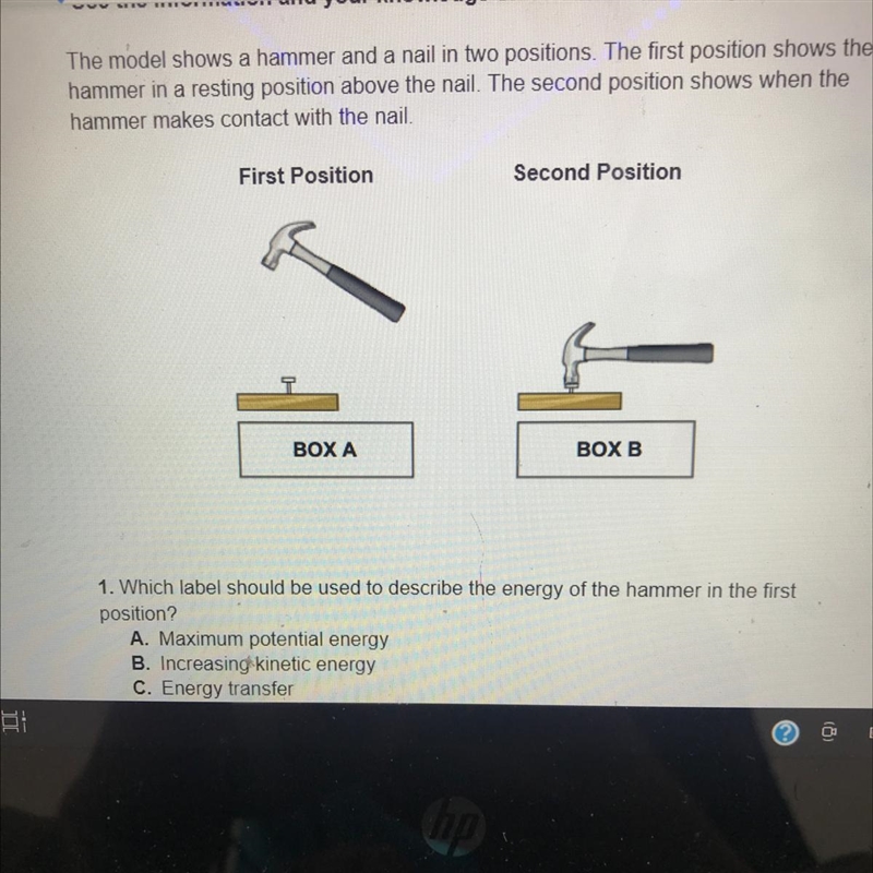 1. Which label should be used to describe the energy of the hammer in the first position-example-1