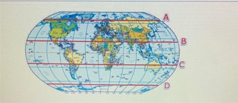 What is the name of the line of latitude represented by the letter D? A) Tropic of-example-1