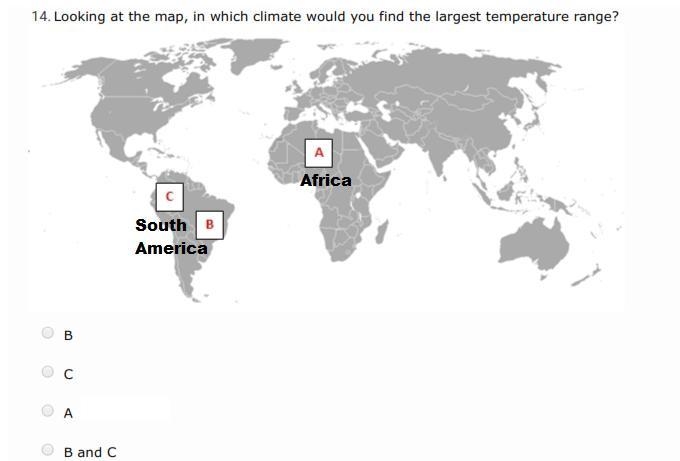 Looking at the map, in which climate would you find the largest temperature range-example-1