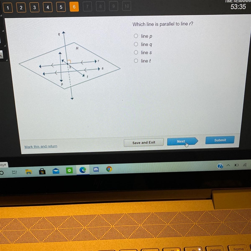 Which line is parallel to line r?-example-1