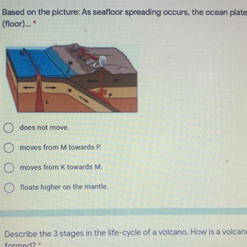 1 point Based on the picture: As seafloor spreading occurs, the ocean plate (floor-example-1