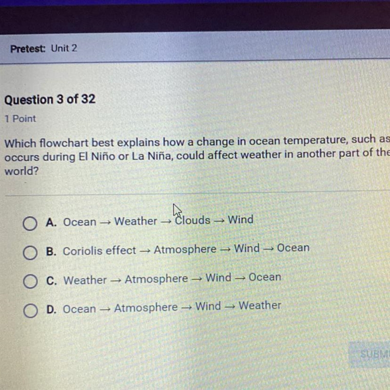 Which flowchart best explains how a change in ocean temperature, such as occurs during-example-1