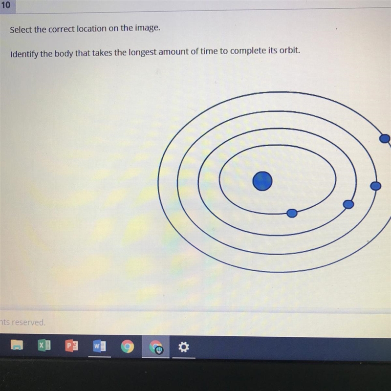 Identify the body that takes the longest amount of time to complete its orbit-example-1