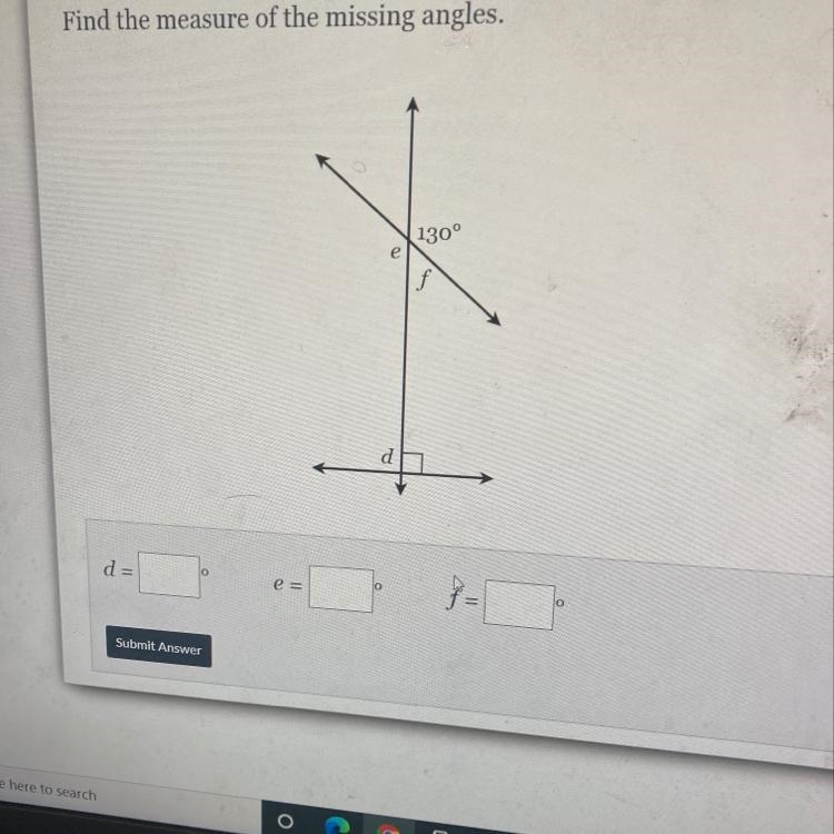 Find the measure of the missing angles. 130°-example-1