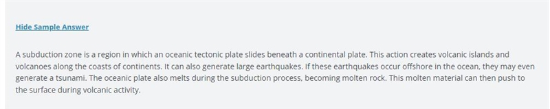 Explain what a subduction zone is and how it relates to volcanic activity and earthquakes-example-1