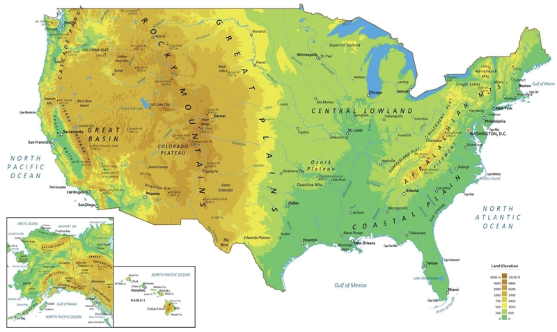 What type of map includes information about bodies of water, mountains and valleys-example-1