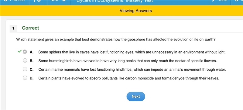 Which statement gives an example that best demonstrates how the geosphere has affected-example-1