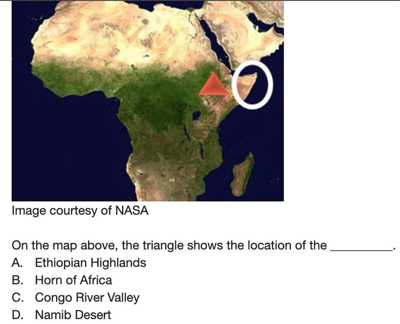 On the map above, the triangle shows the location of the __________.-example-1