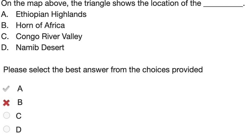 On the map above, the triangle shows the location of the __________.-example-2