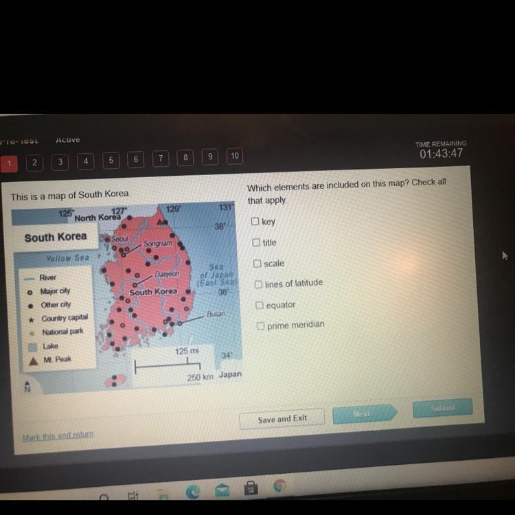 Which elements are included on this map? Check all that apply key title scale lines-example-1