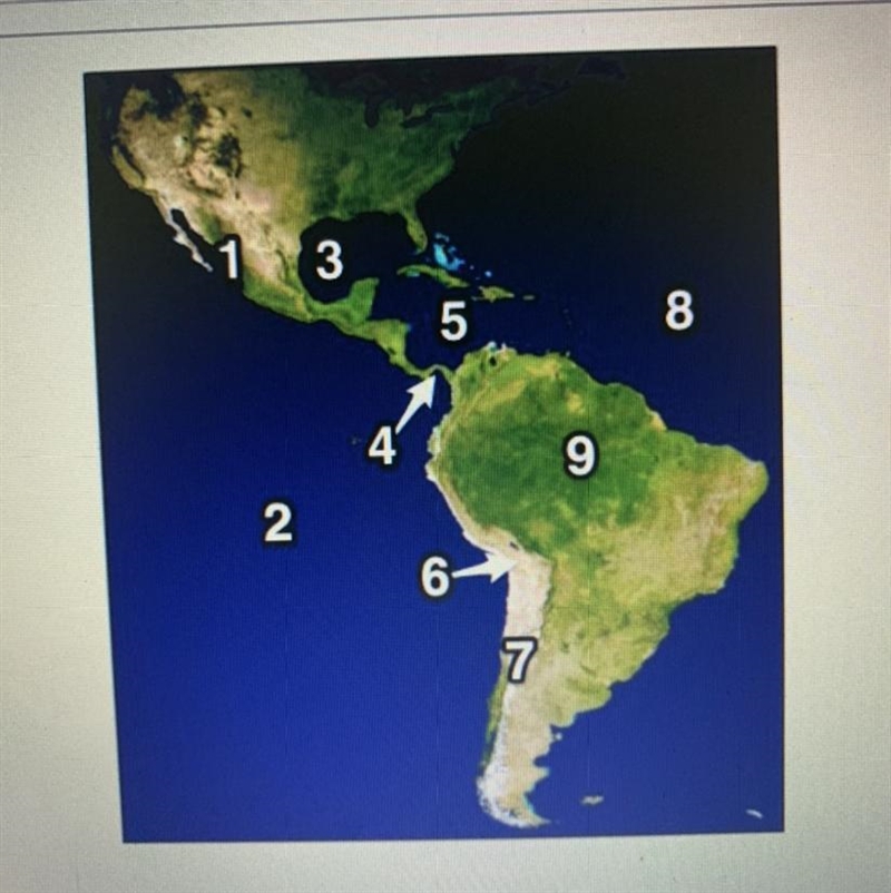 Which number on the map represents the Sierra Madre Mountain Range? A) 1 B)4 C)6 D-example-1