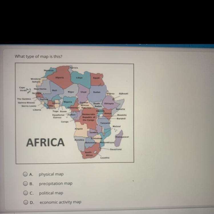 Help Select the correct answer. What type of map is this? A. physical map B. precipitation-example-1