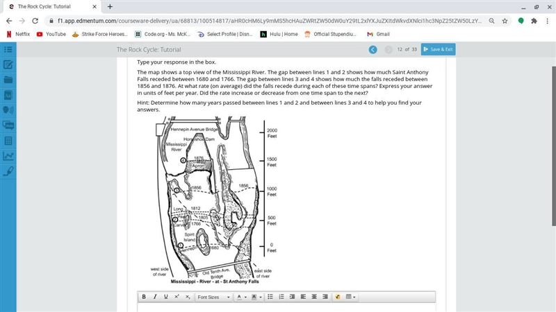 Type your response in the box. The map shows a top view of the Mississippi River. The-example-1