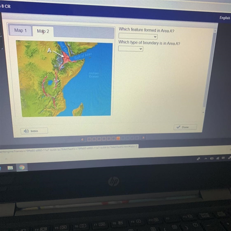 Map 1 Which feature formed in Area A? Map 2 Which type of boundary is in Area A? Arabian-example-1