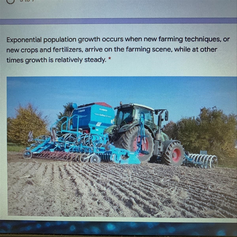 Exponential population growth occurs when new farming techniques, or new crops and-example-1