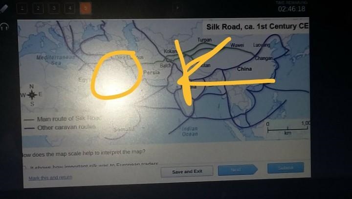 How does the map scale help to interpret the map? O It shows how important silk was-example-1