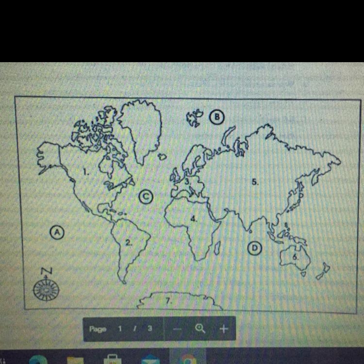 Write the continent that matches with the number of the map-example-1