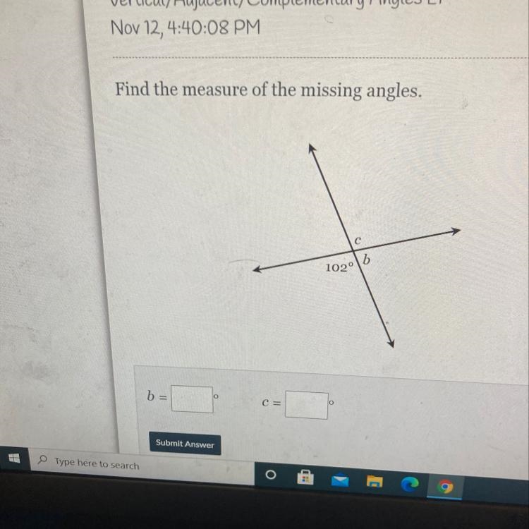 Find the measure of the missing angles. 102°-example-1