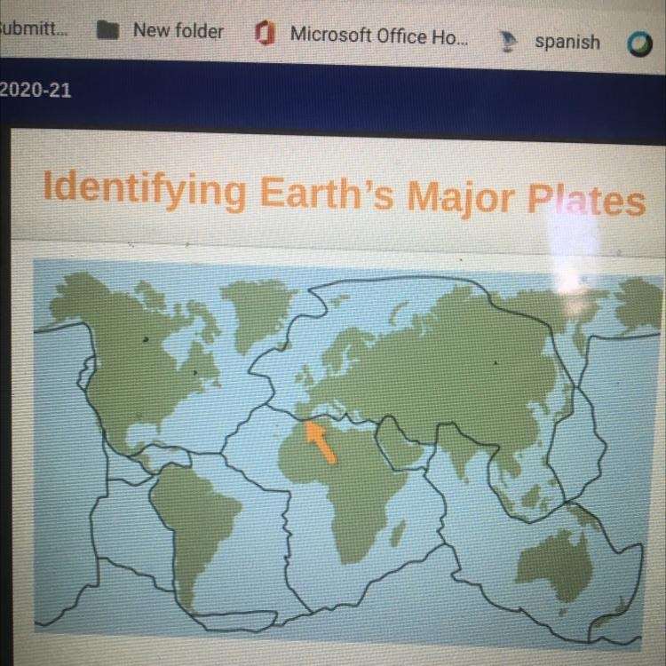 The image to the let shows Earth's major plates. A gesiogist is studying a piate boundary-example-1