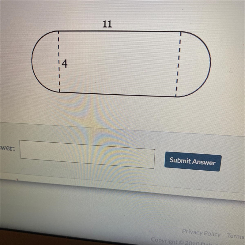 Find the Area of the figure below, composed of a rectangle and two semicircles. Round-example-1