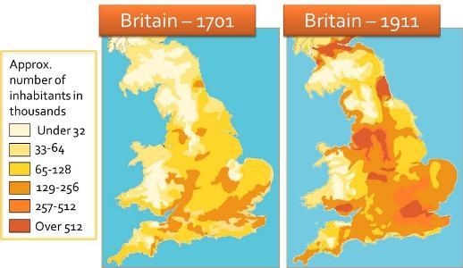 Based on the population density maps above, what is true about Britain’s population-example-1