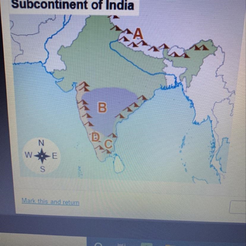 Which location on the map shows the Eastern ghats-example-1