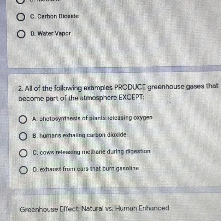 All of the following examples PRODUCE greenhouse gases that become part of the atmosphere-example-1