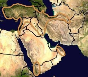 Which major economic activity in the Middle East occurs largely in the areas circled-example-1